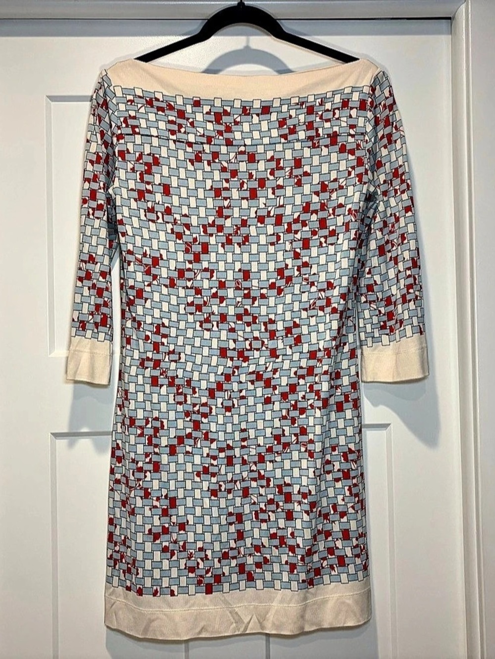 Diane von Furstenberg Geometric Print Silk Jersey Boat Neck Dress, Size 8, NWOT